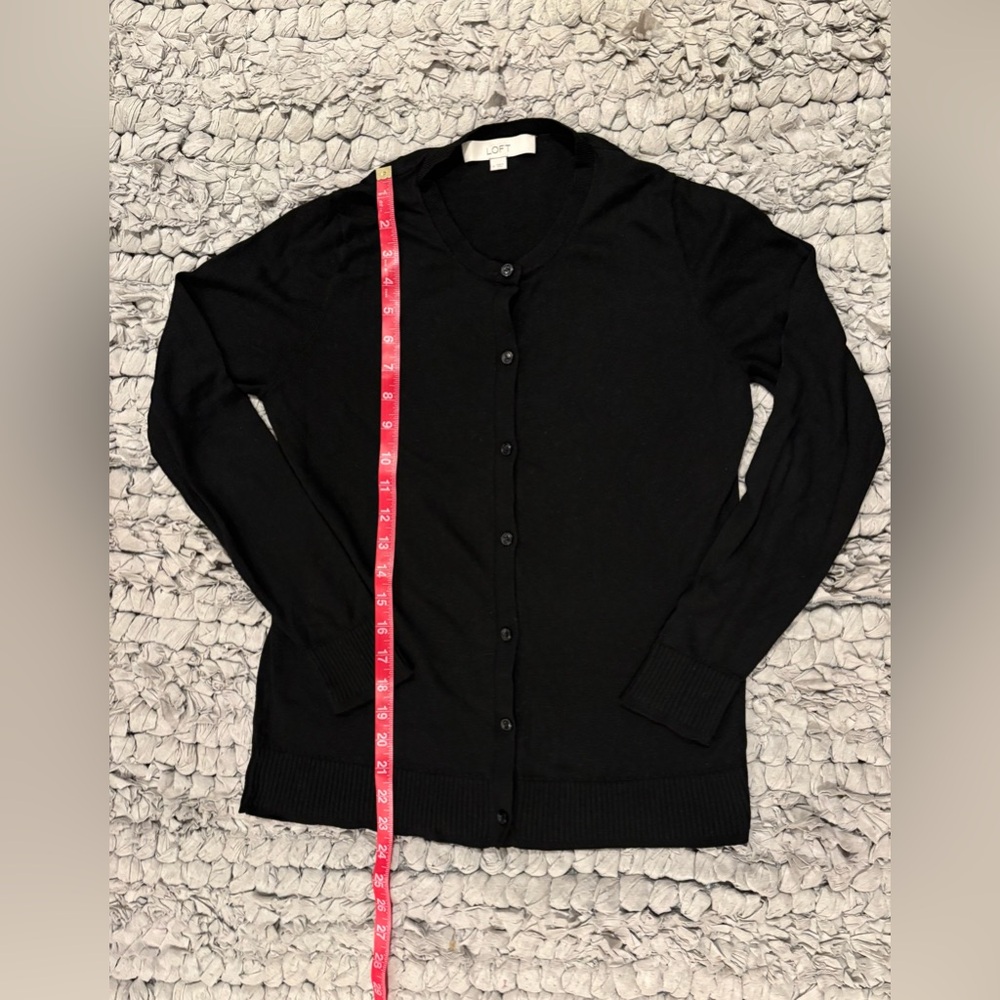 LOFT Black Knit Cardigan Crew Neck Sweater - Picture 5 of 5